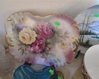 Serving Tray, Hand Painted with Gold Trim