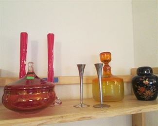 Colored Glass Pieces & Champagne Flutes