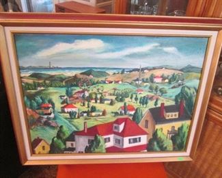 Framed Art by Van Arsdell, 1947, "Overlooking a Carnival in Gloucester, Mass, July, 1947"