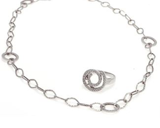 Collection of Diamond, White Gold Necklace and Ring