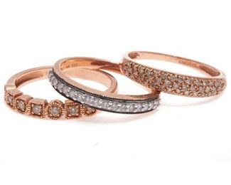 Collection of Three Diamond, 14k Rose Gold Rings
