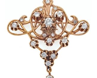 Victorian Diamond, 14k Rose Gold Pin Pendant