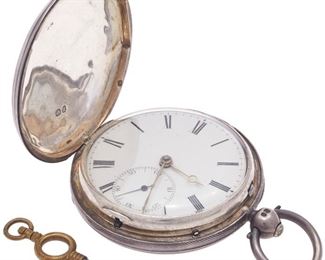 English Sterling Silver Pocket Watch with Key