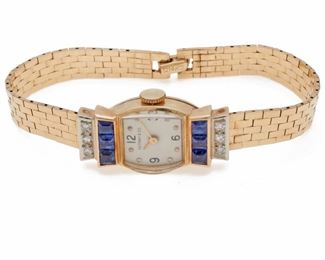 Tiffany Co. Diamond, Sapphire, 14k Wristwatch
