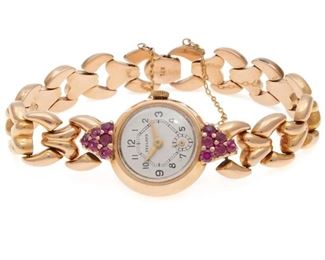 Retro Seeland Synthetic Ruby, 18k Rose Gold Watch