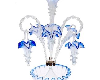 Neoclassical Clear and Cobalt Glass Epergne