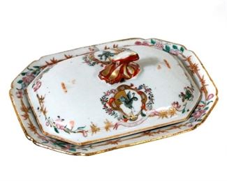 Chinese Export Armorial Famille Rose Butter Dish