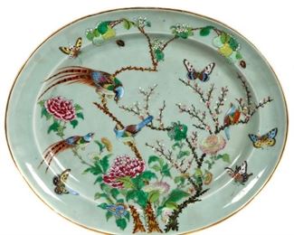 Chinese Export Rose Famille Celadon Platter
