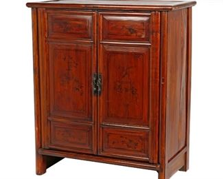 Chinese Ink Decorated Elm Wood Side Cabinet