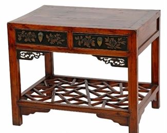 Chinese Inlaid Elm Wood and Ebonized Side Table