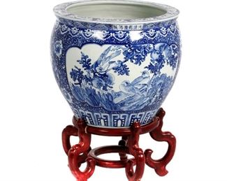 Chinese Pottery Fish Bowl on Stand