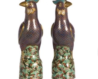 Pair of Cloisonne Enamel Bird Figures, Republic period