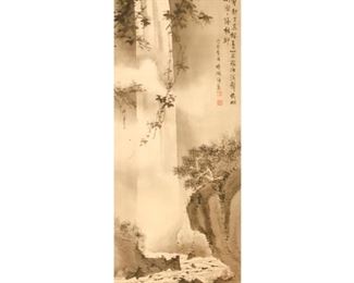 Japanese Scroll of a Waterfall Scene
