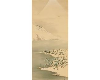 Japanese Scroll of Mt. Fuji Winter Scene