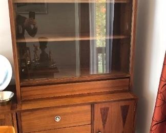 Walnut & Rosewood China Cabinet--Sliding Glass, Three-Drawer, Single-Door