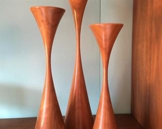 3-Piece Set of Rosewood, Danish Modern like Candle Holders