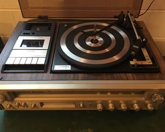 60's Fisher Entertainment Console & Speakers--w/8-Track, Cassette Player, AM/FM (works), and 3-Speed Turntable --Plus Original Booklet