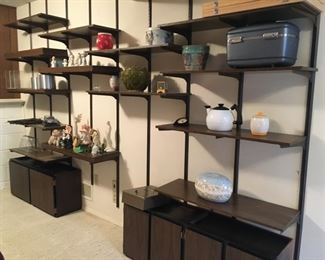 Fantastic MCM Wall Unit--9 Mounting Rods, 22 Shelves, 66 Brackets, Two Cabinets--Unlimited Configurations
