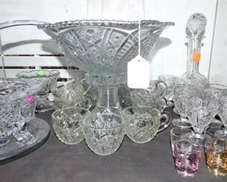 Vintage Pressed Glass Punch Bowl Set with ladle