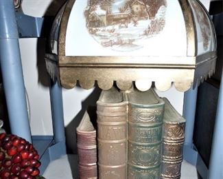 Unusual Brass Book Form Base lamp with Brass & Glass shade