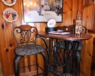 Bistro table with 2 chairs with wine rack