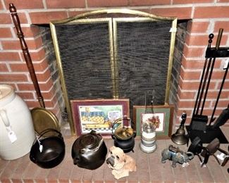 Butter Churn, Cast Iron kettles, Fire Starter, Elephant bank, Shoe Last, Fire Place tools