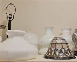 Various milk glass lamp shades, etc.