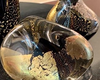 Randy Strong Gold Foil and Black Art Glass set
