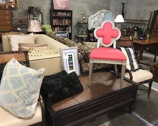 Chairs and pillows! Great pink boudoir chair!