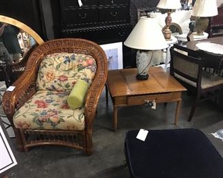 Wicker chair and lamps