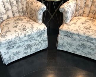 Pair of beautiful upholstered chairs with side table