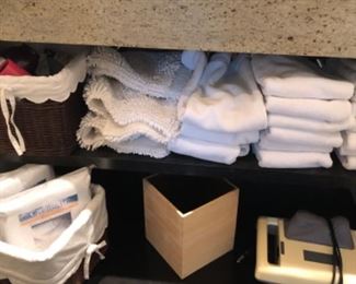 Restoration Hardware towels, storage baskets and other bathroom accessories 