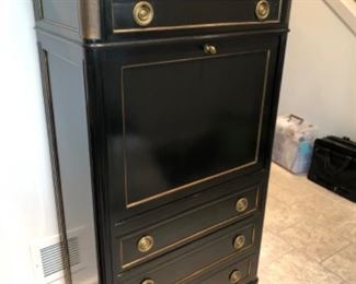 Antique, French Louis XVI style secretaire in ebonized mahogany with marble top