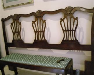 Queens sized head board, small asian bench with upholstered top