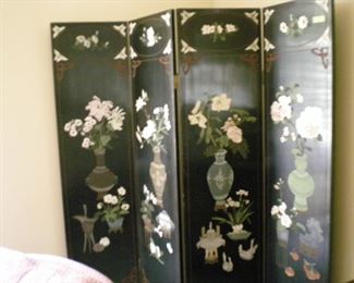 Asian carved lacquer 4 panel screen