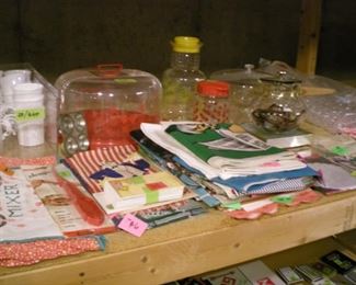 Retro linens: aprons, towels, mixer cover. Also, retro kitchen ware.