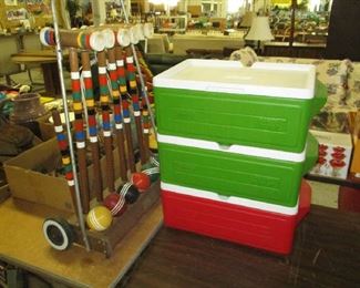 Croquet set and coolers