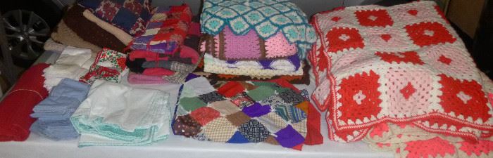 lots of vintage handmade afghans & linens