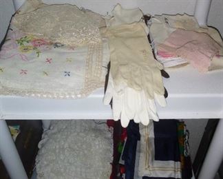 some of the vintage linens, gloves & scarves