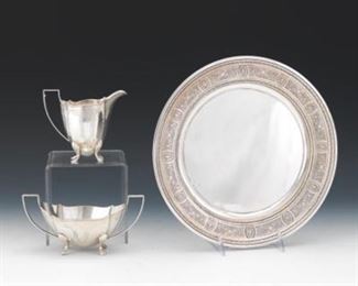  Birmingham Sterling Creamer and Sugar Bowl and International Sterling Round Tray 