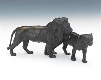  Bronze Lion and Lioness Sculpture