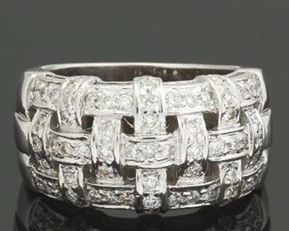  Ladies Gold and Diamond Basket Weave Band 