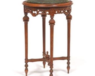  Louis XVI Style Occasional Carved Wood Table with Verdigris Marble Top 