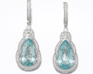  Pair of Aquamarine and Diamond Pendant Earrings, AIG Report 