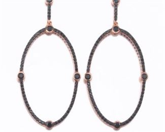  Vermeil Rose Gold on Sterling Silver and Black Diamond Pair of Earrings 