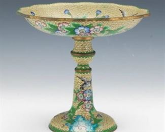 A Cloisonne Compote in Cream with Flowering Branch