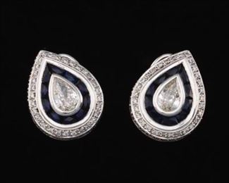 A Pair of Diamond Sapphire Earrings 
