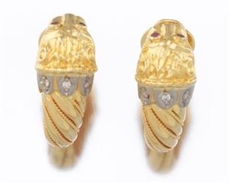 A Pair of Gold and Diamond Leopard Earrings 