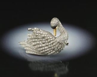 A Very Fine Diamond Swan Brooch 
