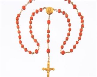 Antique Coral and Gold Rosary 
